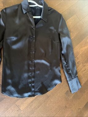 Dynamite Black Satin Button-Front Dress Shirt
